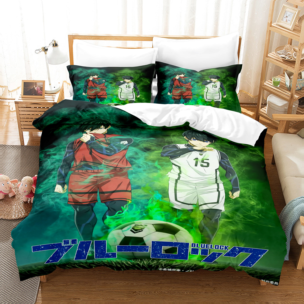 3D Bluelock Football Junior Japanese Cartoon Bedding Set Duvet Cover With Pillow Cover Bedroom Decoration Bed - Blue Lock Plush