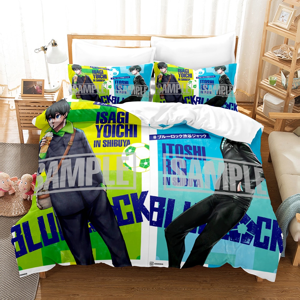 3D Bluelock Football Junior Japanese Cartoon Bedding Set Duvet Cover With Pillow Cover Bedroom Decoration Bed - Blue Lock Plush
